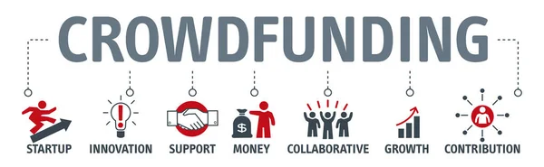 Banner Crowdfunding Vector Illustartion Icons Conceito Partilha Doação Dinheiro — Vetor de Stock