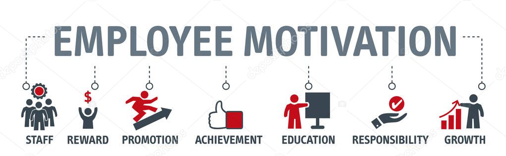 Banner Vector illustration concept of employee motivation, success, achieving career goals