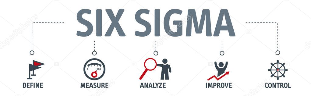 Banner lean six sigma vector illustration concept with keywords and icons