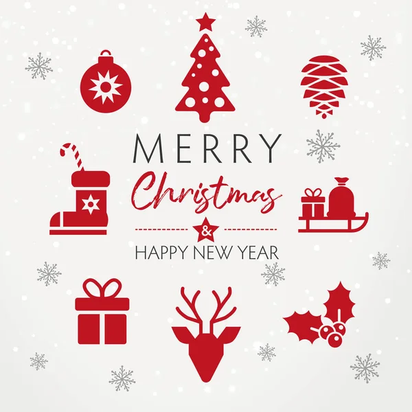 圣诞节和新年排版在闪亮的圣诞节背景与装饰圣诞节图标 红色和灰色 — 图库矢量图片