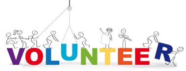 Takım ve kelime gönüllü vektör illüstrasyon kavramı - çeşitlilik insanların gönüllü grup gönüllü
