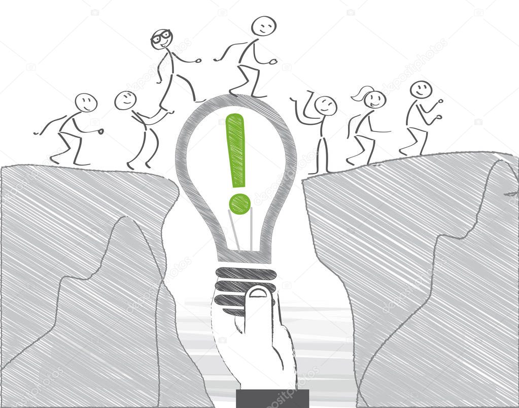 Achieving goal concept - businesspeople overcome obstacle Vector Illustration concept with stick figures