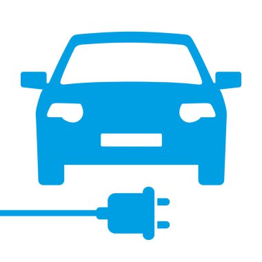 Elektrikli otomobil ve şarj istasyonu kavramı simge, sembol veya simge vektör. Vektör illüstrasyon kavramı