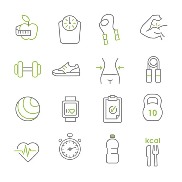 Sağlıklı Yaşam Vektör Çizim Simgeler Egzersiz Spor Fitness Beslenme — Stok Vektör