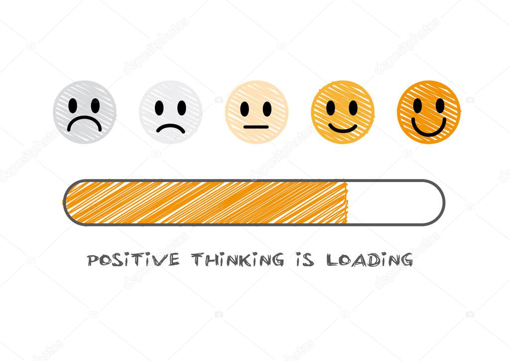think positive and optimistic to have happy life in progress. Vector Doodle illustration