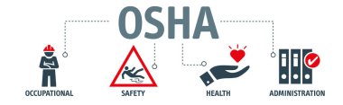 OSHA - mesleki güvenlik ve Sağlık İdaresi - vektör çizim kavramı afiş simgeler ve anahtar kelimeler ile