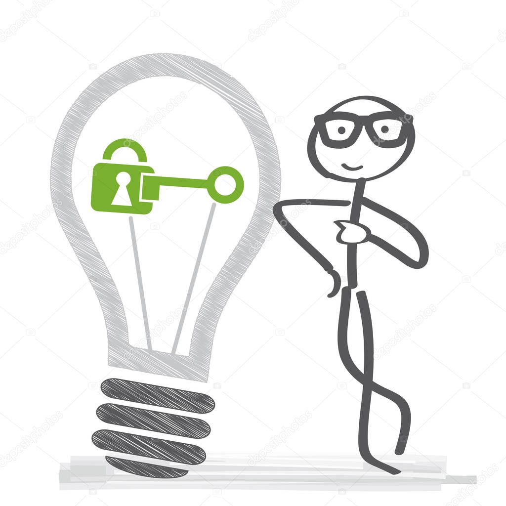 copyright - Intellectual property vector illustration concept. Stick figure with light bulb and padlock