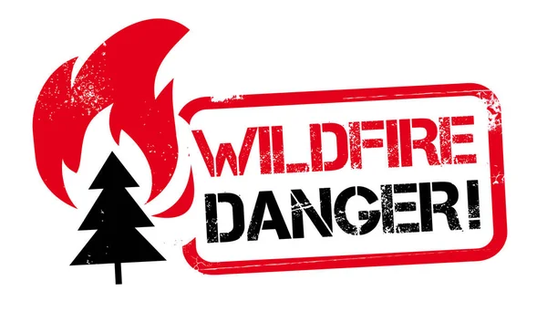 Danger de feu de forêt - illustration vectorielle de timbre rouge et noir — Image vectorielle