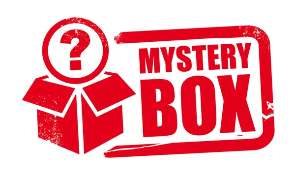 Mystery Box gumibélyegző sablon kérdőjellel — Stock Vector