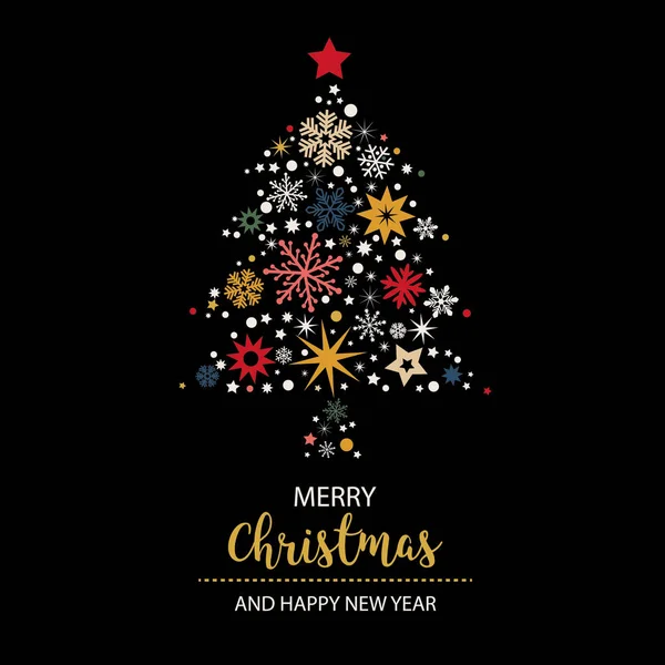 メリークリスマスと幸せな新年 - クリスマスツリーと星 — ストックベクタ