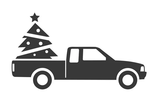 Pickup truck with christmas tree — Stock Vector