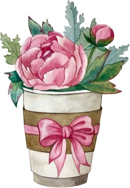 bir kahve Fincan suluboya şakayık