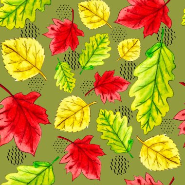 suluboya dikişsiz desen sonbahar yaprakları