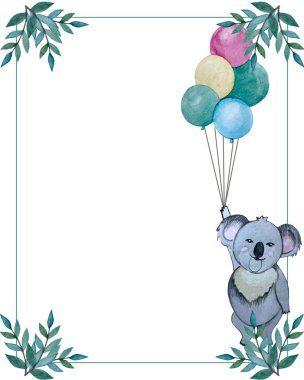 Suluboya çizimi. çerçeve doğum günü Koala