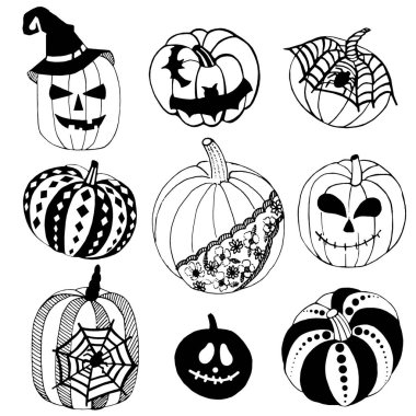 Dekoratif Cadılar Bayramı balkabakları çizimi. Ayarla