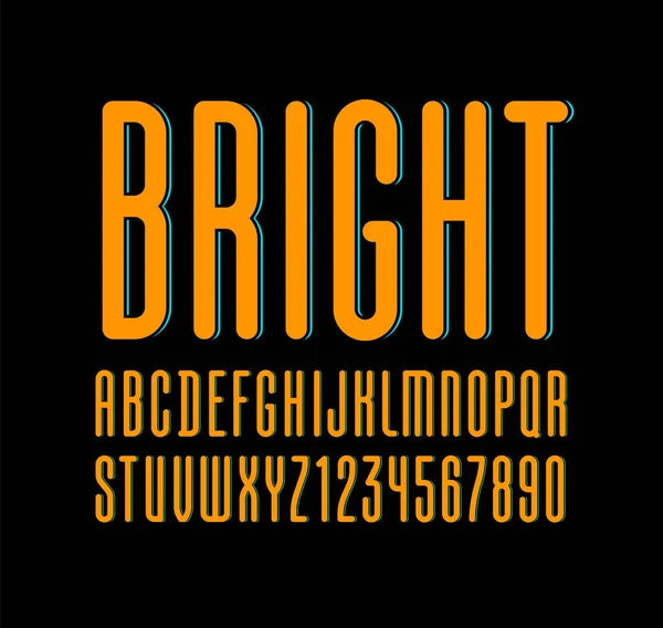 Высокий оранжевый шрифт, сгущенные высокие буквы "habet sans serif", трехмерные латинские буквы от А до Z и арабские цифры от 0 до 9 для вас, векторная иллюстрация 10EPS — стоковый вектор