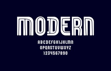 Yüksek beyaz yazı tipi, yoğunlaştırılmış kalın alfabe serif dışı, modaya uygun harfler ve sayılar, vektör illüstrasyonu 10EPS