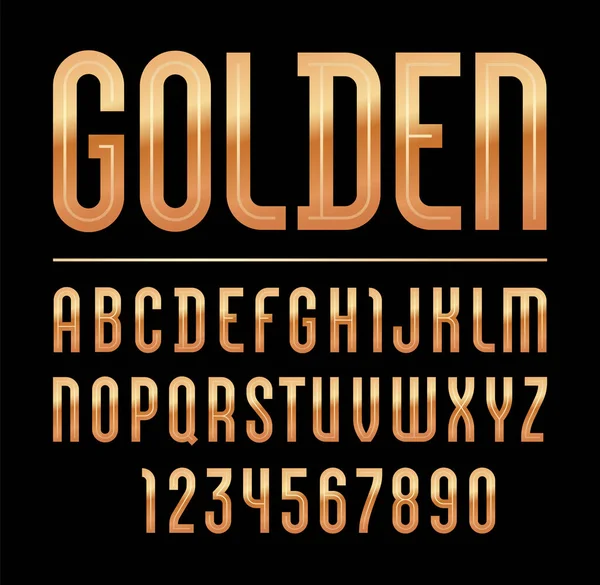 Fonte Aço Alta Estilo Dourado Alfabeto Lustroso Moda Letras Latinas — Vetor de Stock