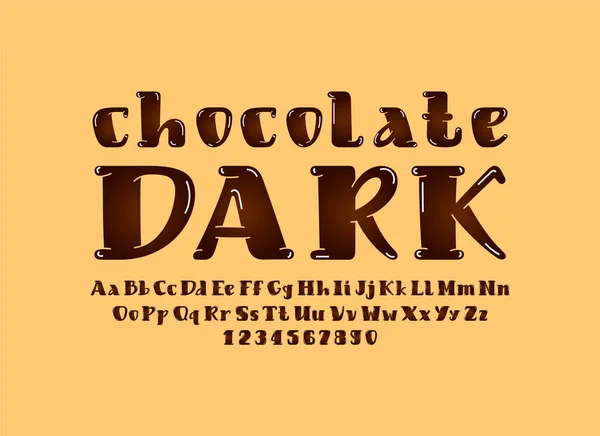 Polices Chocolat Alphabet Marron Dans Style Dessin Animé Simple Majuscules — Image vectorielle