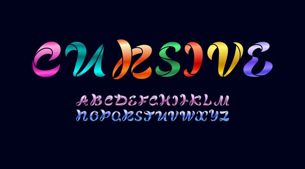 Kolorowe Zaokrąglone Czcionki Alfabet Pisany Ręcznie Kaligrafia Kursywny Krój Pisma — Wektor stockowy