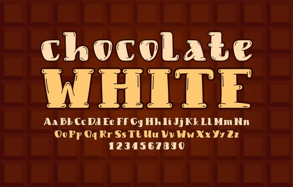 Beyaz Çikolata yazı tipi, çizgi film stili alfabe, modaya uygun yuvarlak yuvarlak ve A 'dan Z' ye küçük Latin harfleri ve 0 'dan 9' a Arap rakamları tasarımlar, 10EPS vektör illüstrasyonu — Stok Vektör