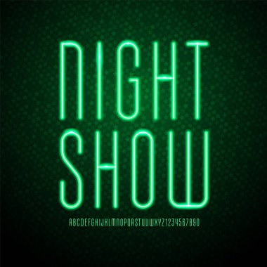 Yeşil moda yazı tipi, canlı modern alfabe, neon renkli harfler ve sayılar