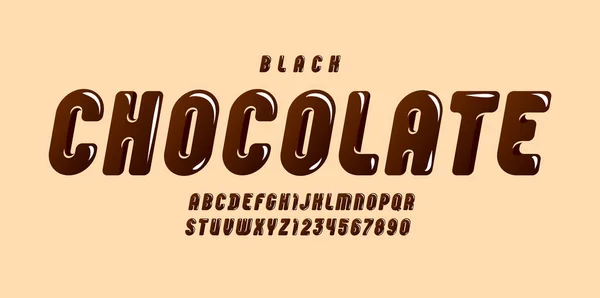 Black Chocolate Fonte Brilhante Alfabeto Estilo Dos Desenhos Animados Marrom — Vetor de Stock