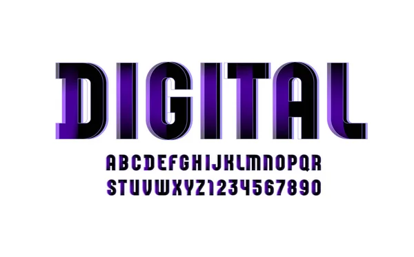 Violette Technische Schrift Digitales Alphabet Buchstaben Und Zahlen Vektordarstellung 10Eps — Stockvektor