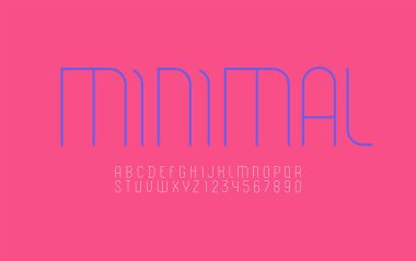 Yüksek yazı tipi, yoğunlaştırılmış ince alfabe serif, mavi harf ve sayılar, vektör illüstrasyon 10EPS