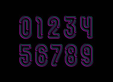 Teknoloji numaraları, neon rakamları, vektör illüstrasyonu 10EPS