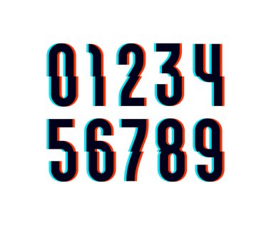 Arıza numarası, kırık sayılar 0, 1, 2, 3, 4, 5, 6, 7, 8, 9, vektör illüstrasyonu 10EPS