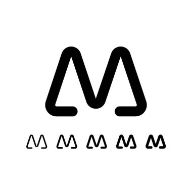 Technical letter M, digital cyber alphabet font, including set of five different thicknesses of the trendy modern letter light, regular, medium, bold, thick, vector illustration 10EPS