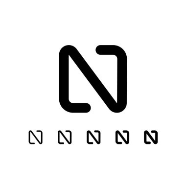 Technical letter N, digital cyber alphabet font, including set of five different thicknesses of the trendy modern letter light, regular, medium, bold, thick, vector illustration 10EPS