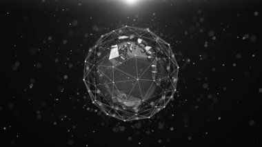 Soyut kripto siber güvenlik teknolojisi küresel ağ arka plan üzerinde. Dijital tema. 3D çizim