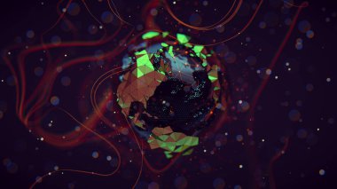 Soyut kripto siber güvenlik teknolojisi küresel ağ arka plan üzerinde. Dijital tema. 3D çizim