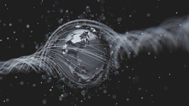 Soyut kripto siber güvenlik teknolojisi küresel ağ arka plan üzerinde. Dijital tema. 3D çizim