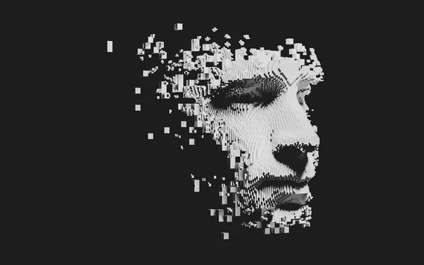 Abstrakt Digitalt Mänskligt Ansikte Artificiell Intelligens Konceptet Big Data Eller — Stockfoto