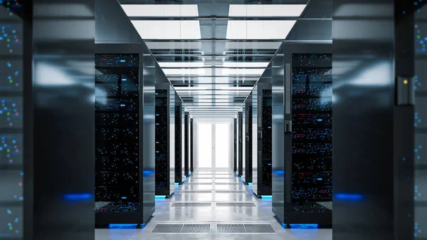 Data server rack center. Backup cloud service. 3D rendering