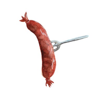 El çizilmiş suluboya oktoberfest seti, kupalar, varil ve bira bardak, sosis, wurst, buğday ve kraker, el çizilmiş illüstrasyon