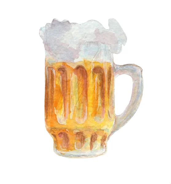 Ręcznie rysowane akwarela zestaw Oktoberfest, kubki, beczki i szklanki piwa, kiełbasy, Wurst, pszenica i precle, ręcznie rysowane ilustracji — Zdjęcie stockowe