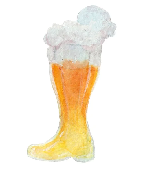 Handritade akvarell Oktoberfest set, muggar och glas öl — Stockfoto