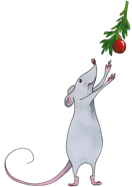 Funny Christmas mouse. A separate element of the new year set. — Stock Photo, Image