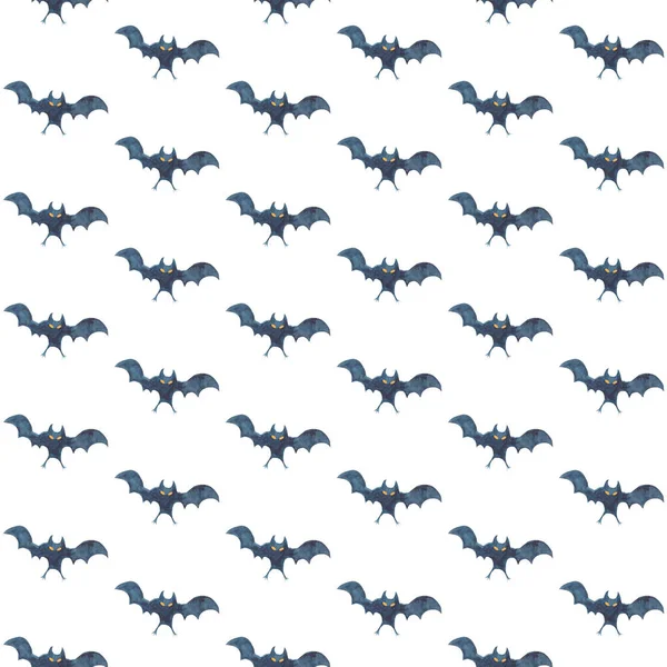 Nahtloses Muster mit Fledermäusen auf weißem Hintergrund - Halloween-Aquarell-Illustration — Stockfoto