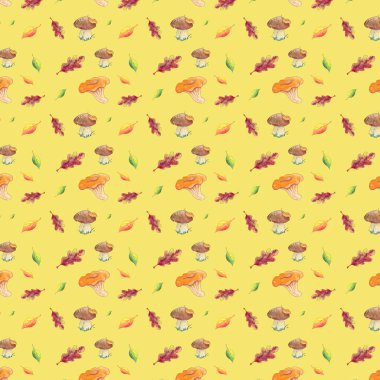 Beyaz arka planda kusursuz suluboya yaprakları ve mantarlar..