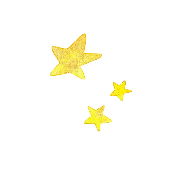 수채 색 별. 손으로 그린 노란 별. 어린이를 위한 예 — 스톡 사진