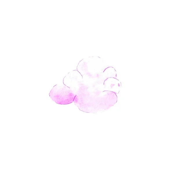 Ilustrace akvarelu. Růžový mrak ručně kreslený na papíře — Stock fotografie