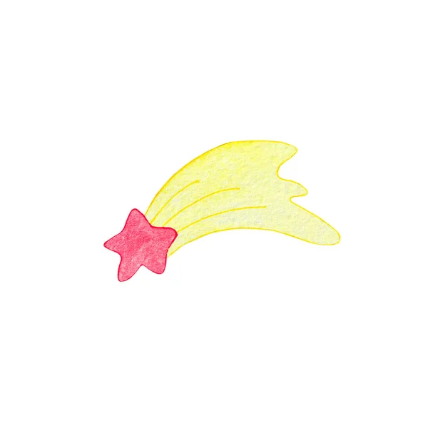 Ilustración en acuarela. Cometa rojo de dibujos animados con una cola amarilla. Ilustraciones para niños —  Fotos de Stock