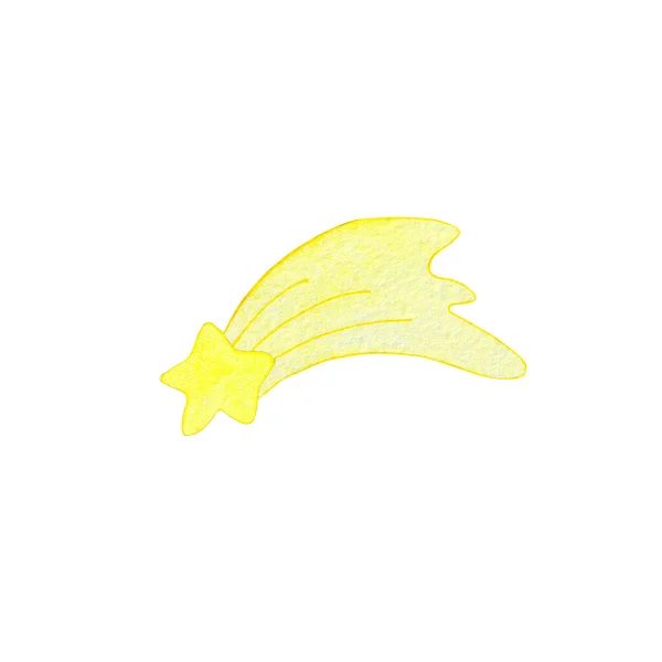 Illustration aquarelle. Comète dessinée avec une queue jaune. Illustrations pour enfants — Photo