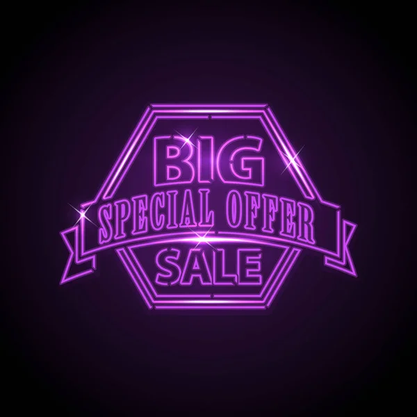 Purple neon discount sale sign — Stock Vector