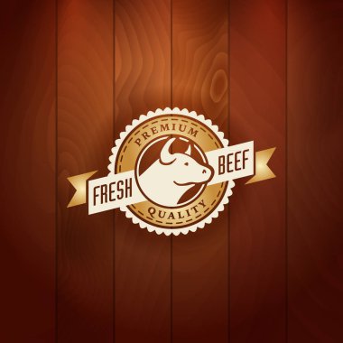 Kasaplık et Shop ahşap arka plan üzerinde vektör logosu